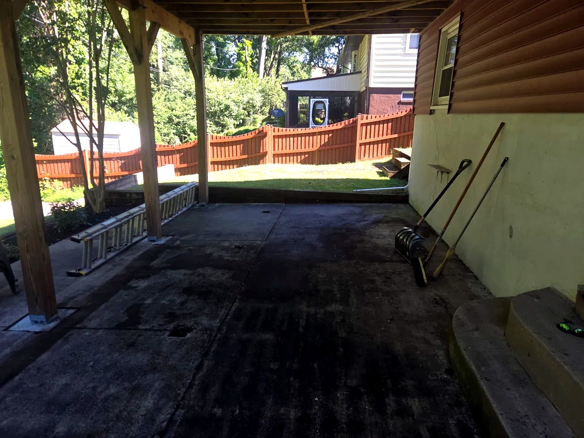 Cleared patio at a Gambrills home off Sinclair Lane after MD Junk Pros demolished and hauled away the old hot tub